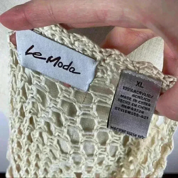 Le Moda womens sweater size XL cream crocheted grannycore resort wear coverup - Picture 6 of 10